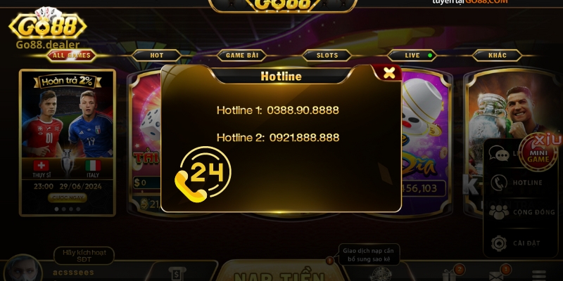 Thông tin về số hotline kết nối đến tổng đài viên Go88 